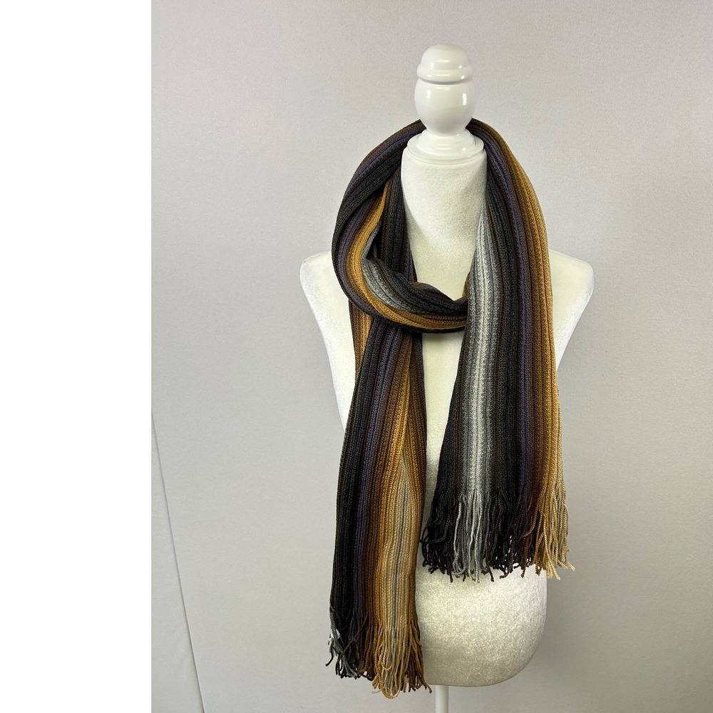 Chelsey by Joseph Scarf Women OS Brown Tan Striped Ribbed Wool Blend Made France
